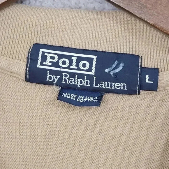 Vtg Polo By Ralph Lauren Men's Beige Short Sleeve Polo Shirt Size L 19CT - Picture 4 of 6
